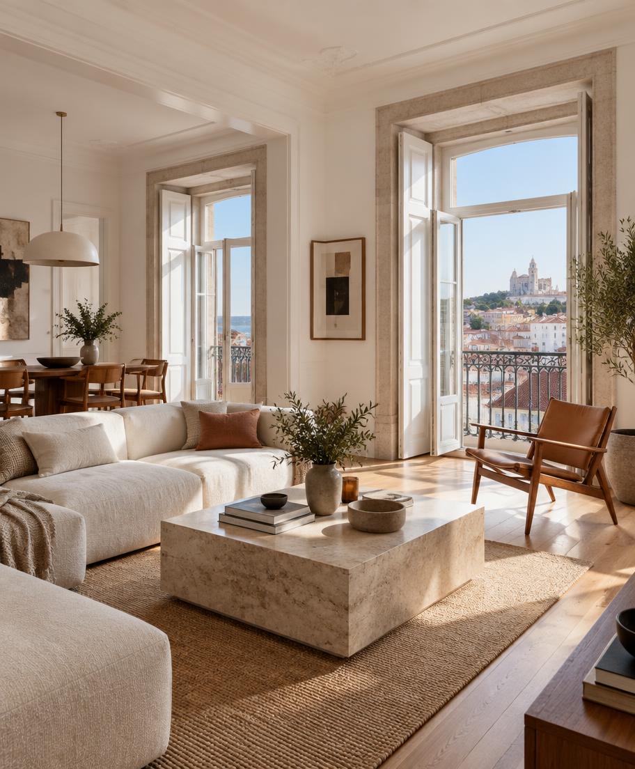 Interior contemporâneo de um apartamento em Lisboa